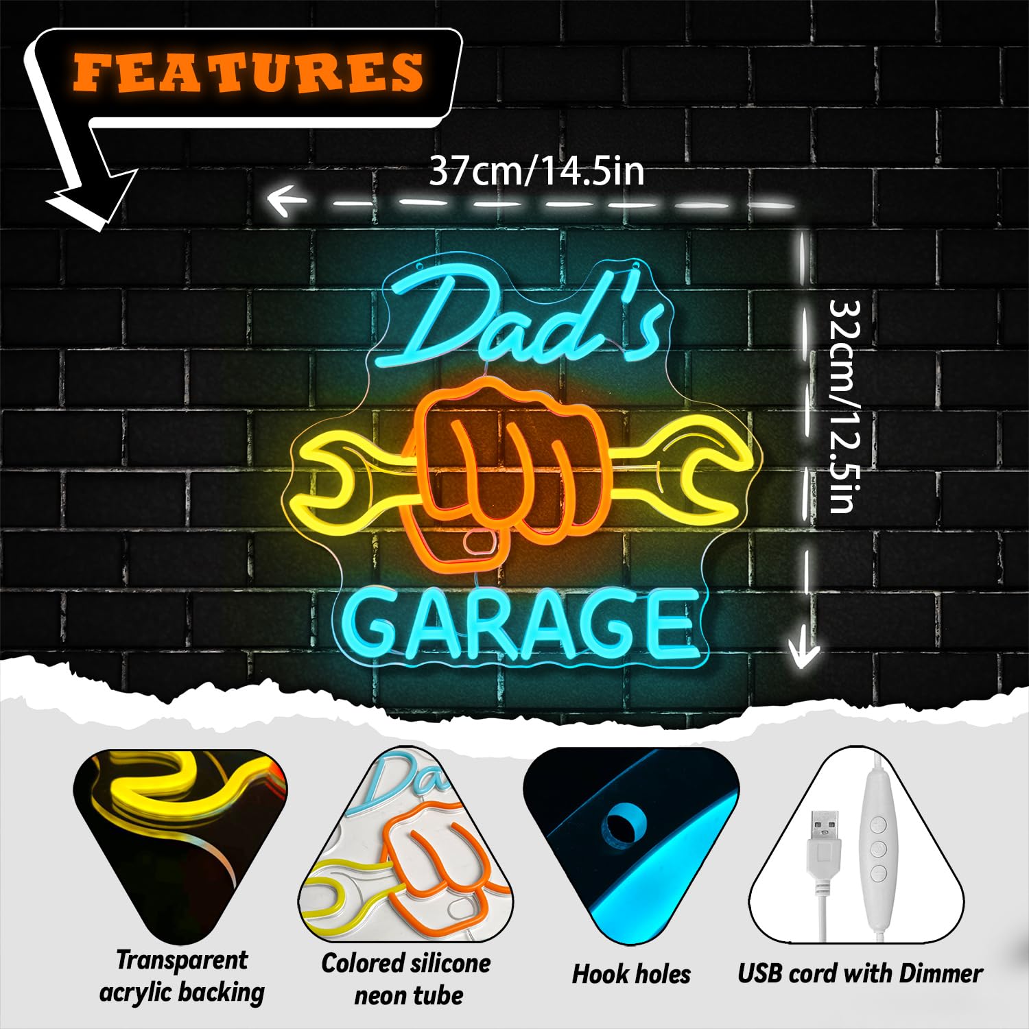 아빠의 차고 네온사인 벽 장식용, 밝기 조절 가능한 차 - Auto Repair Shop Design 리뷰 및 가격